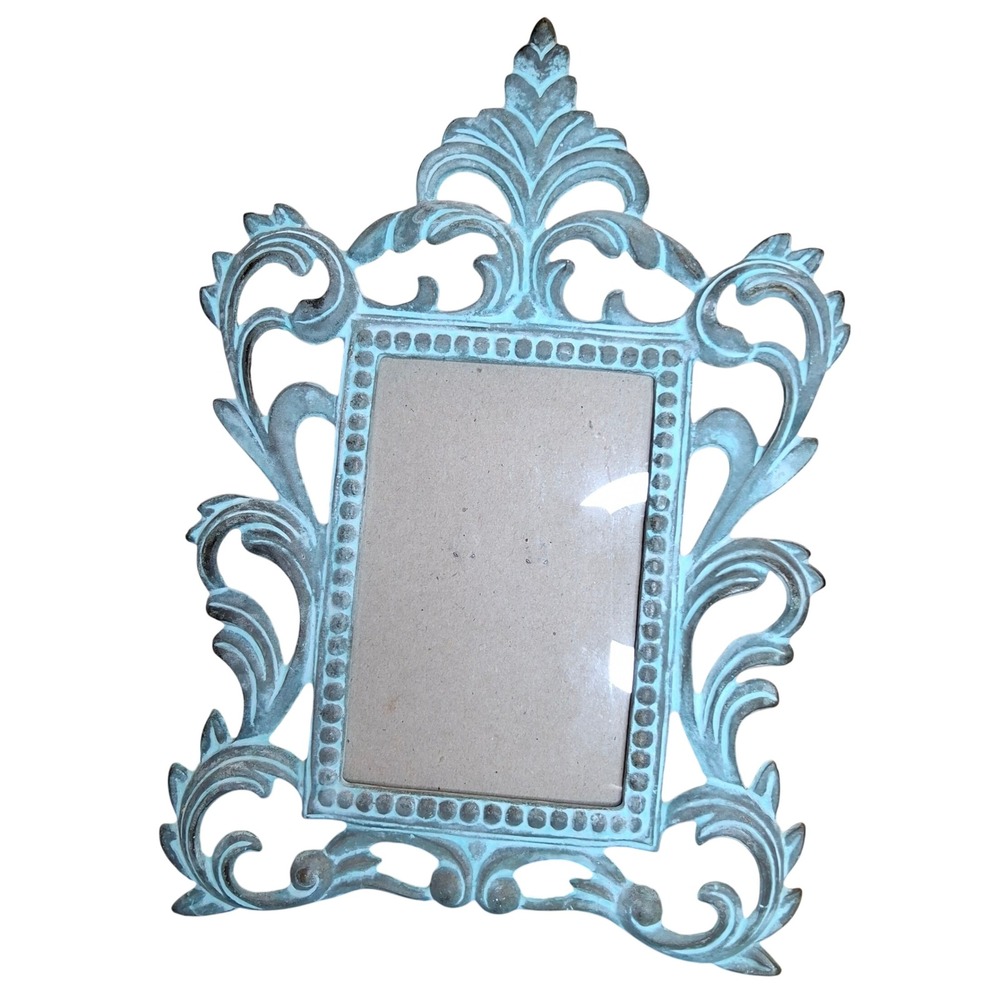 Vintage Silvestri Ornate Photo Frame Verdigris Cast Metal Baroque Rococo Scroll